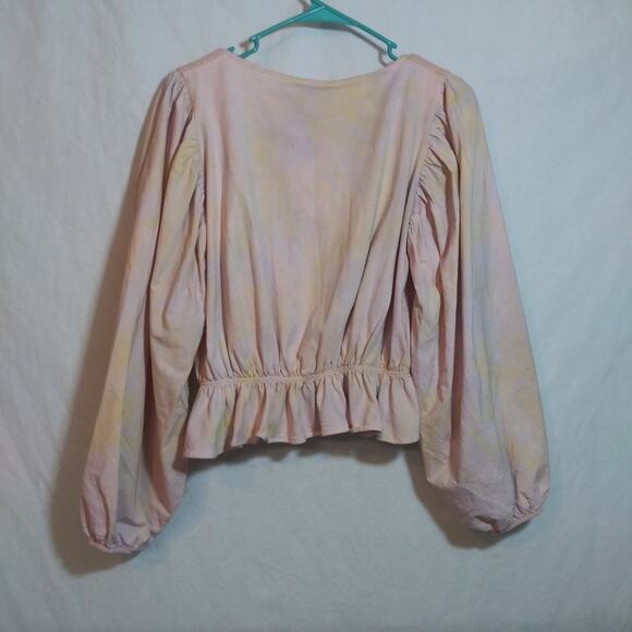 Zara Pink Tie Dye Puff Sleeve Button-Up Women's Blouse Crop Top Size Small - Picture 12 of 12